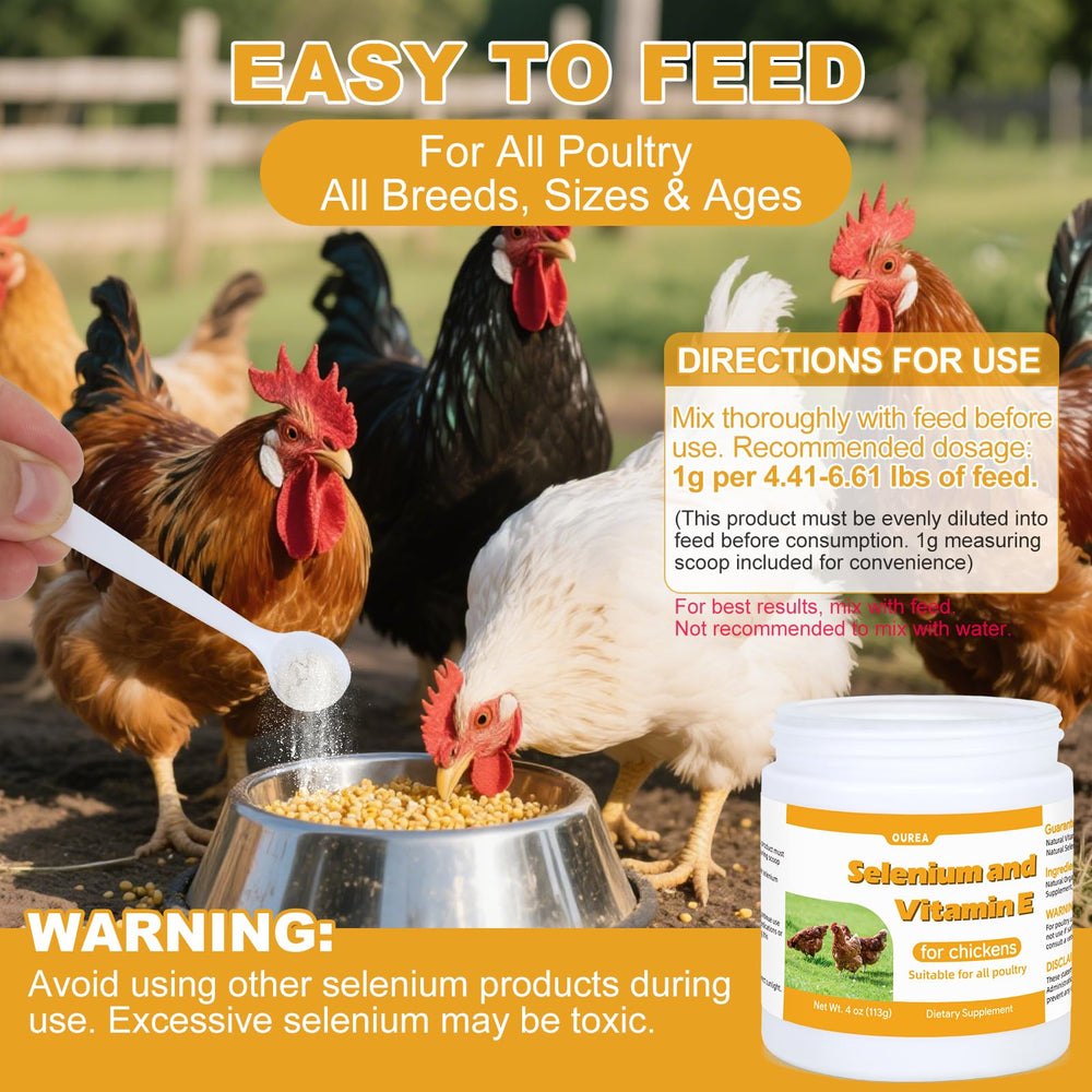 Flock mobility scene featuring Yakucho E+S Poultry Vitality Formula for active birds.