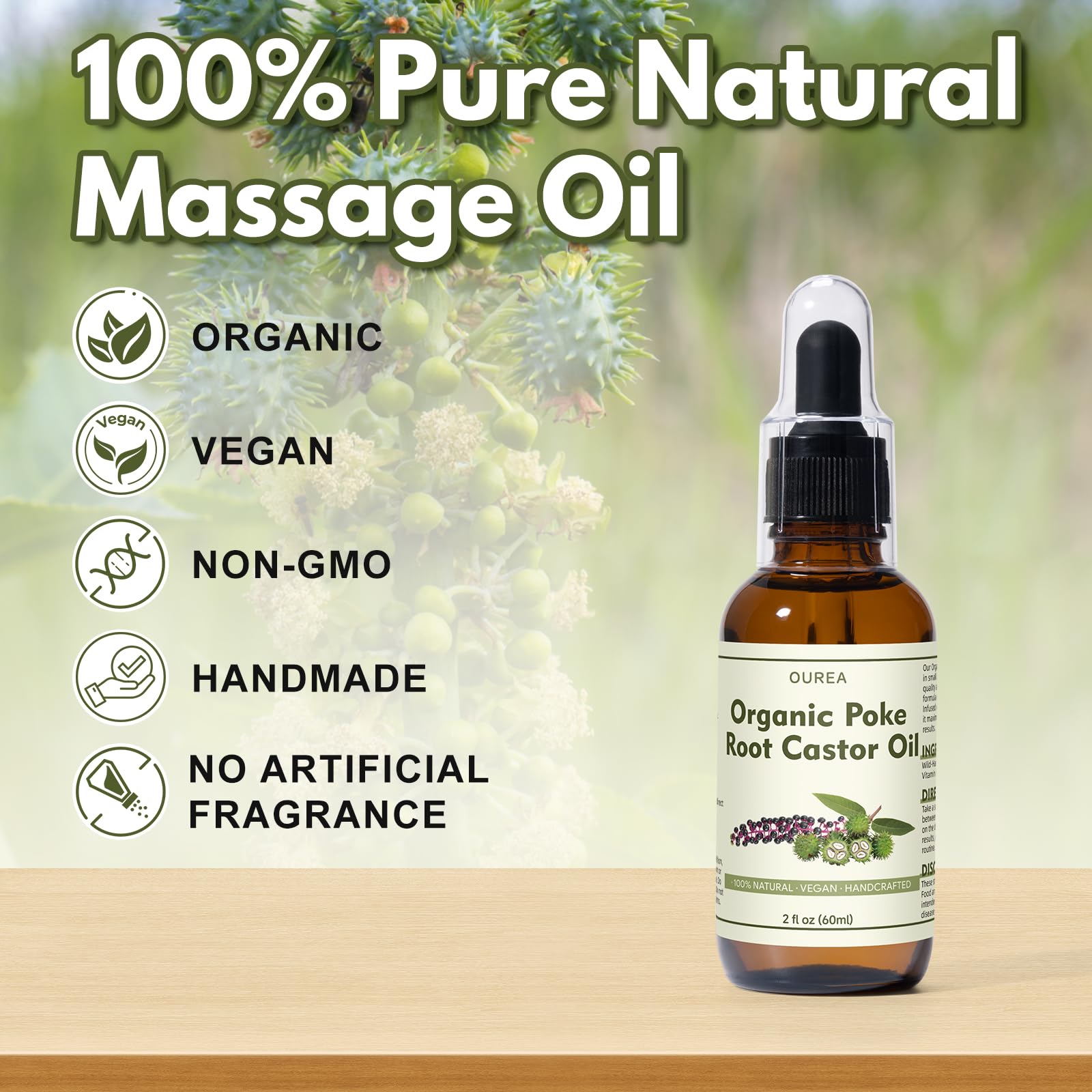 Scene demonstrates lymphatic massage using Yakucho poke root castor oil.