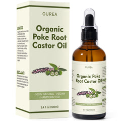 Yakucho Organic Poke Root Castor Oil bottle for gentle skin massage.