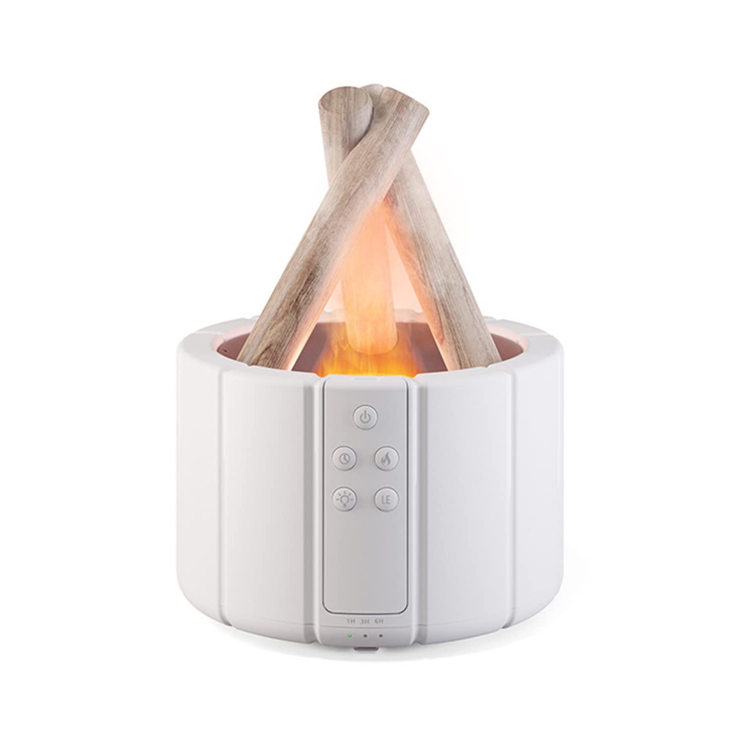Yaledi Campfire Flame Diffuser front view in white with campfire glow