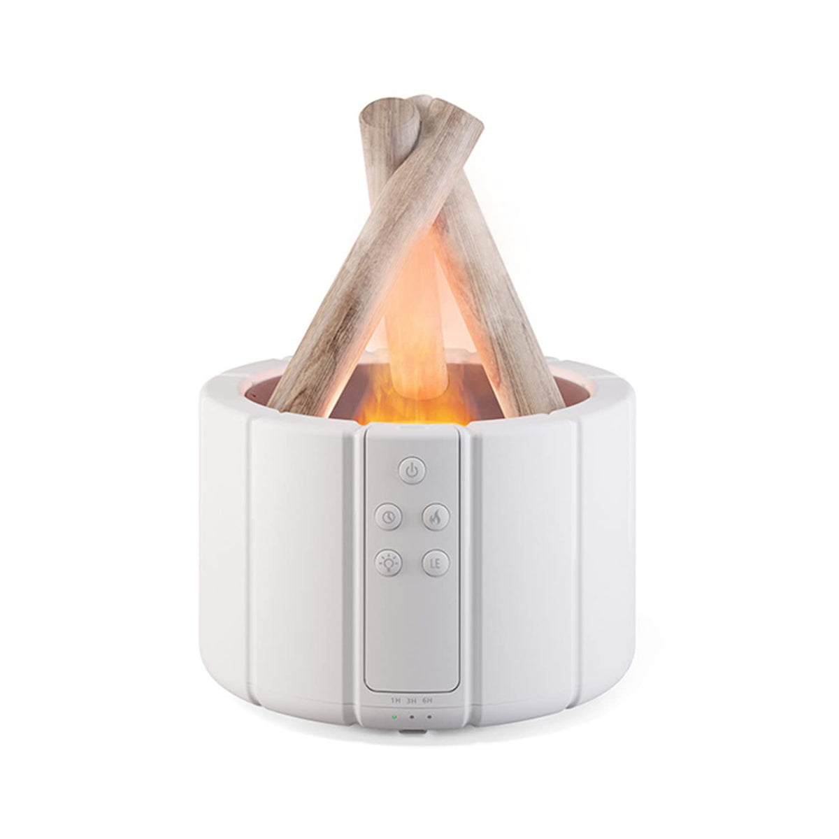 Yaledi Campfire Flame Diffuser front view in white with campfire glow