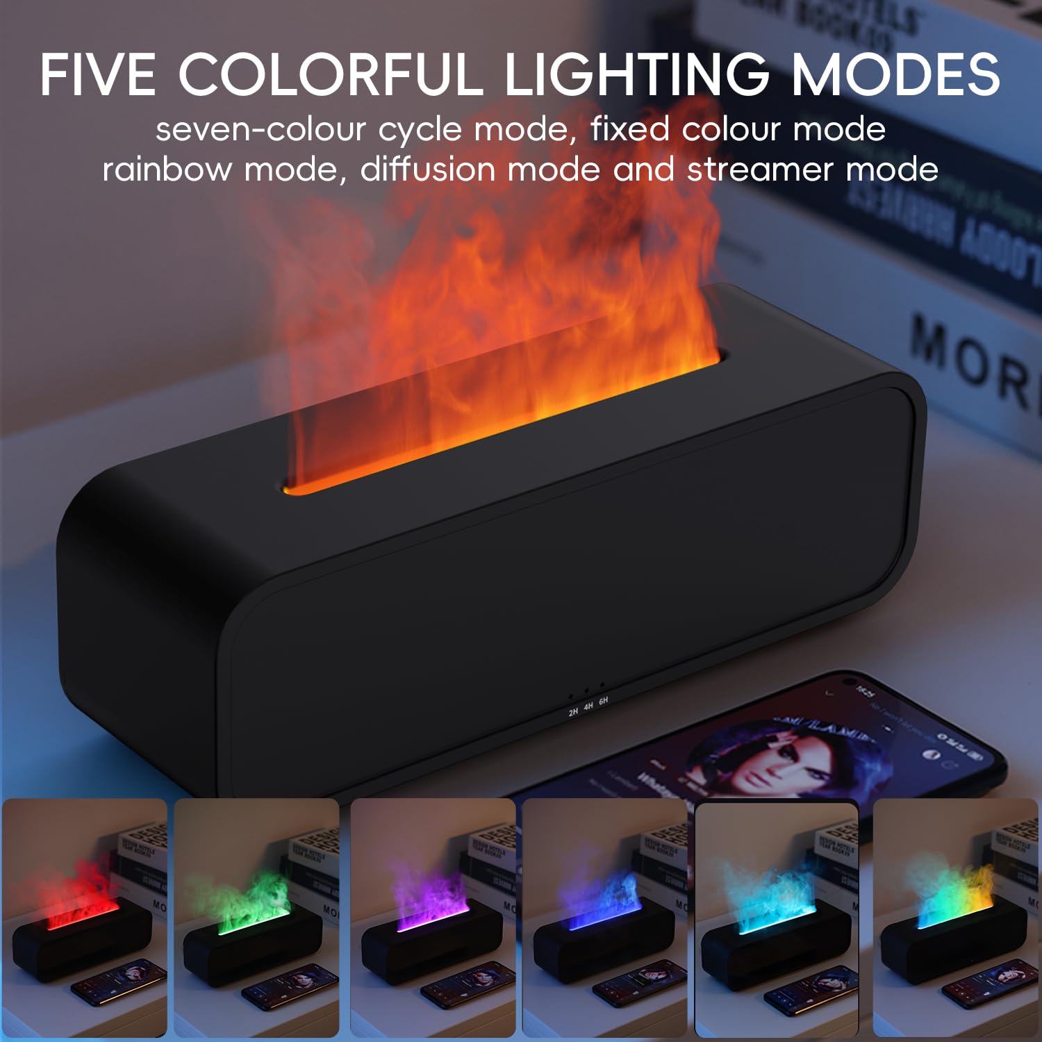 Yaledi diffuser with seven-color lights enhances mood lighting.