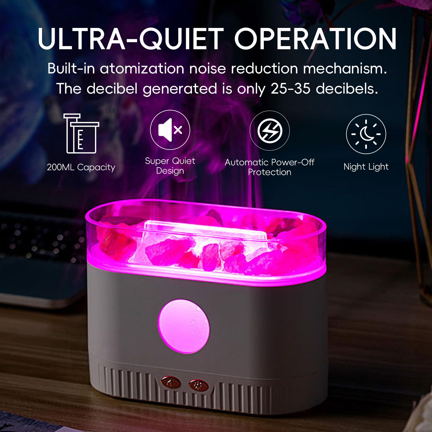 Yaledi diffuser with seven-color lights creates a calming glow.