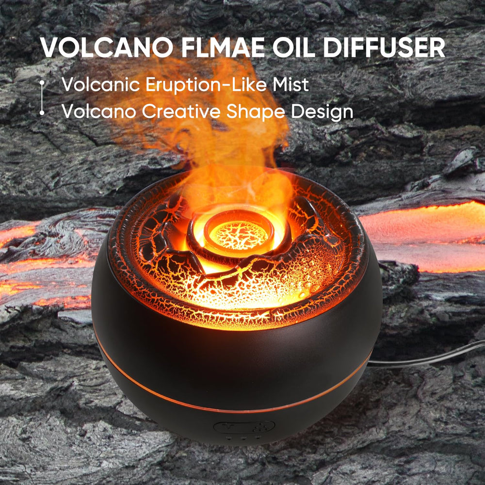 Yaledi Volcano Fire Diffuser mist with dynamic flame effect and color-changing lights.