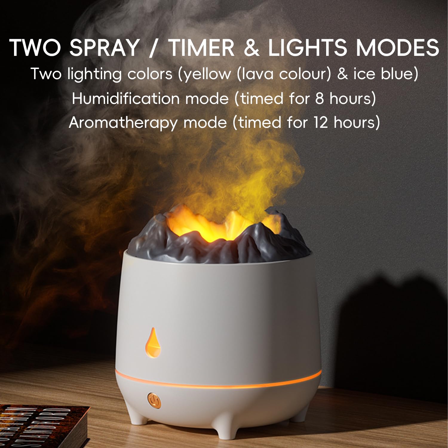 Yaledi Volcano Flame Diffuser night light provides gentle bedtime illumination.