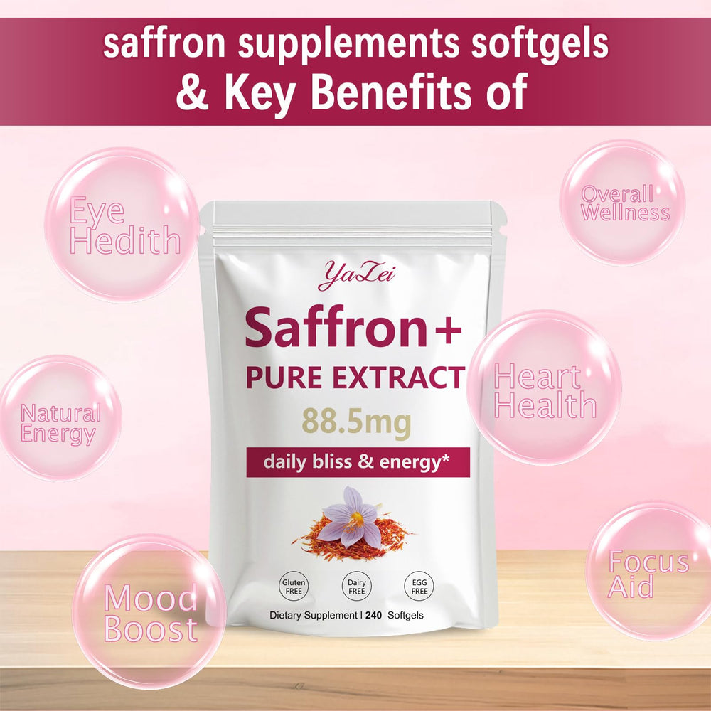 Yalei saffron extract capsules spread shows convenient daily intake.