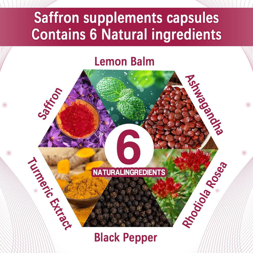 Yalei saffron extract label close-up with key ingredients and vegan formulation.