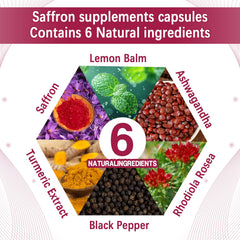 Yalei saffron extract label close-up with key ingredients and vegan formulation.