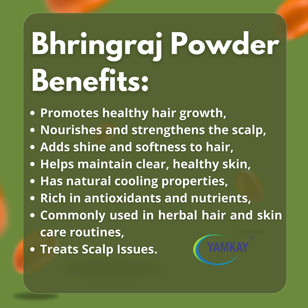YAMKAY Bhringraj powder jar for DIY beauty rituals and skin care.