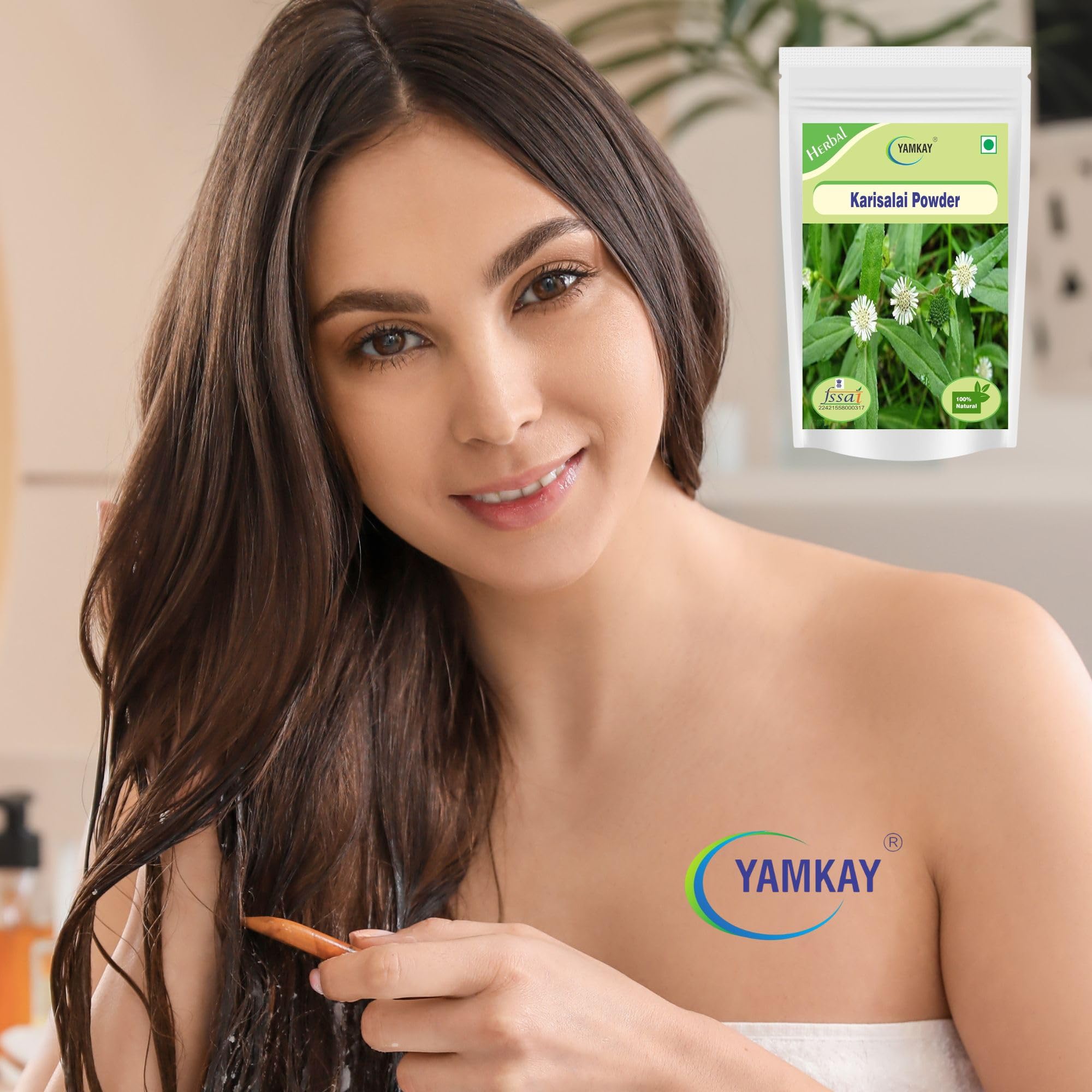 YAMKAY dried Karisalai powder with scoop for convenient daily usage.