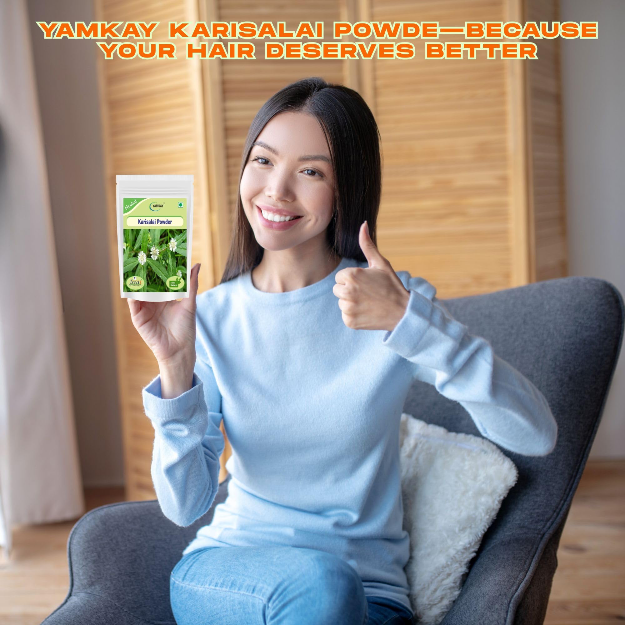 YAMKAY Eclipta Prostrata powder highlighting natural health and hair benefits.