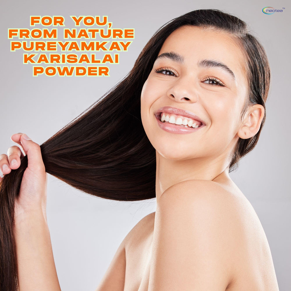 YAMKAY Karisalankanni powder used in hair care routines and skincare.