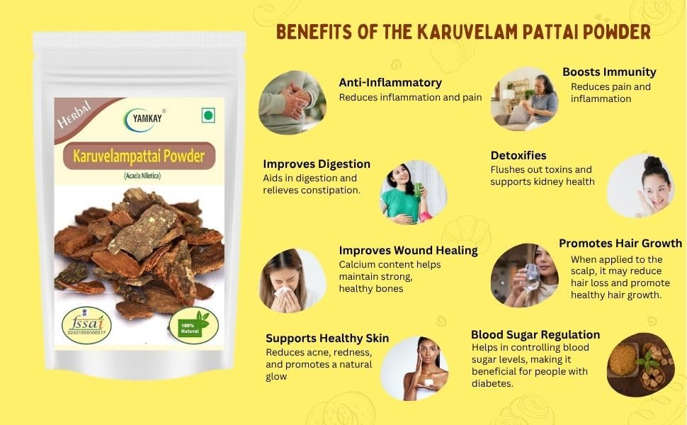 YAMKAY Keekar bark powder jar on shelf, premium 300 GM pack for home use.