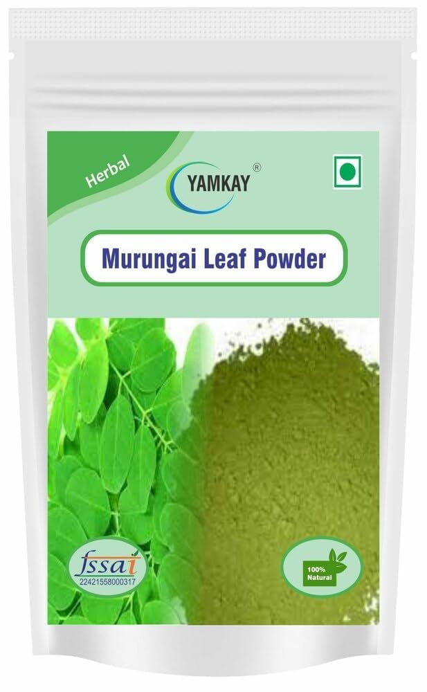 YAMKAY Moringa Leaf Powder jar, nutrient-dense addition for smoothies.