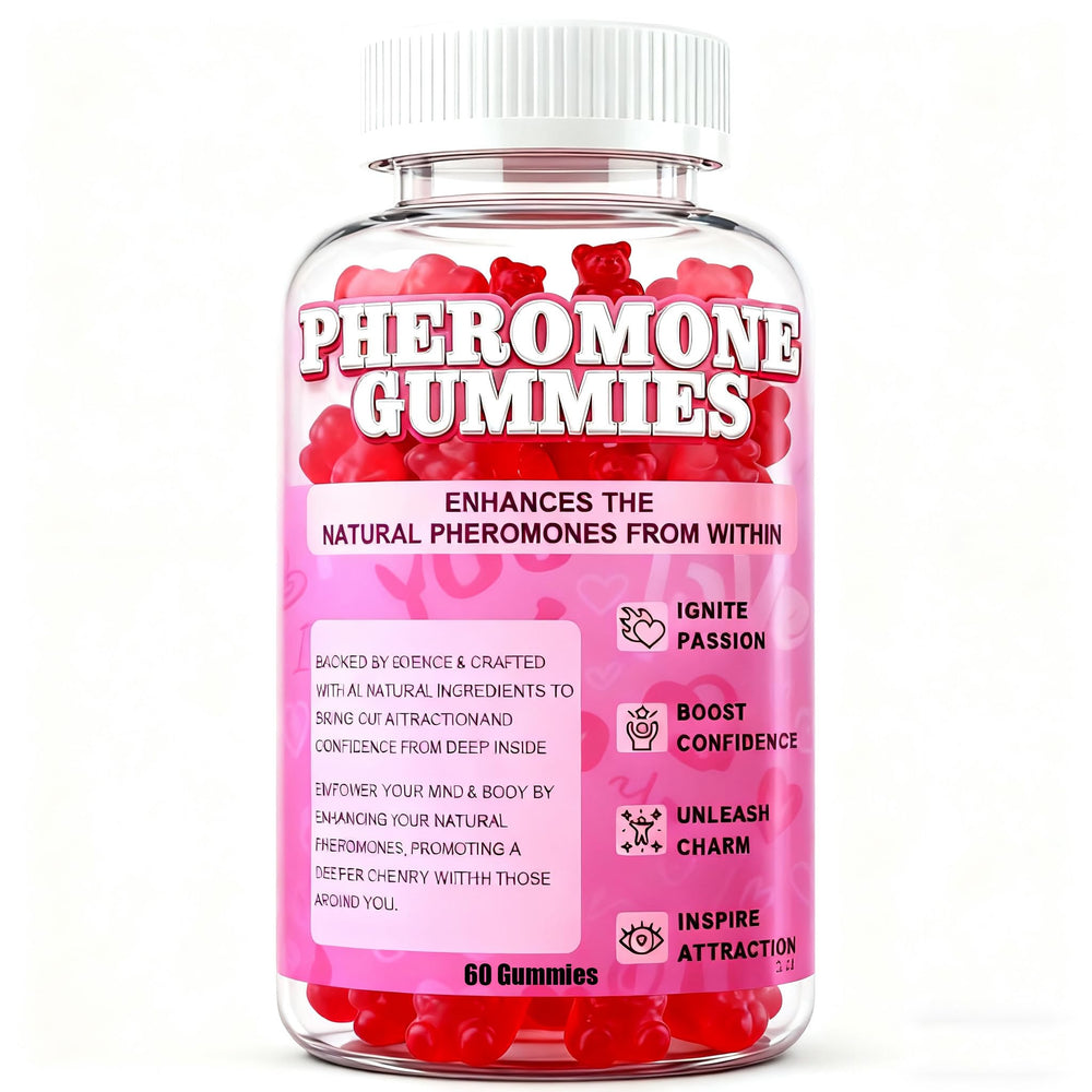 YAMLG Nurri pheromone gummies bottle showcases vegan formula for balanced mood and confidence.