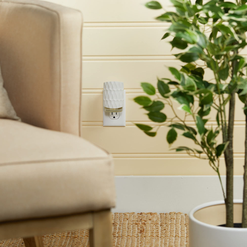 Gray pattern decor of ScentPlug diffuser complements modern interiors
