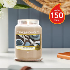 Yankee Candle Seaside Woods wick close-up with pure cotton wick for a clean burn
