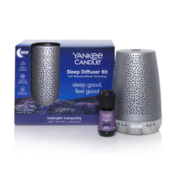 Yankee Candle Sleep Diffuser silver packshot shows a calm, mess-free setup.