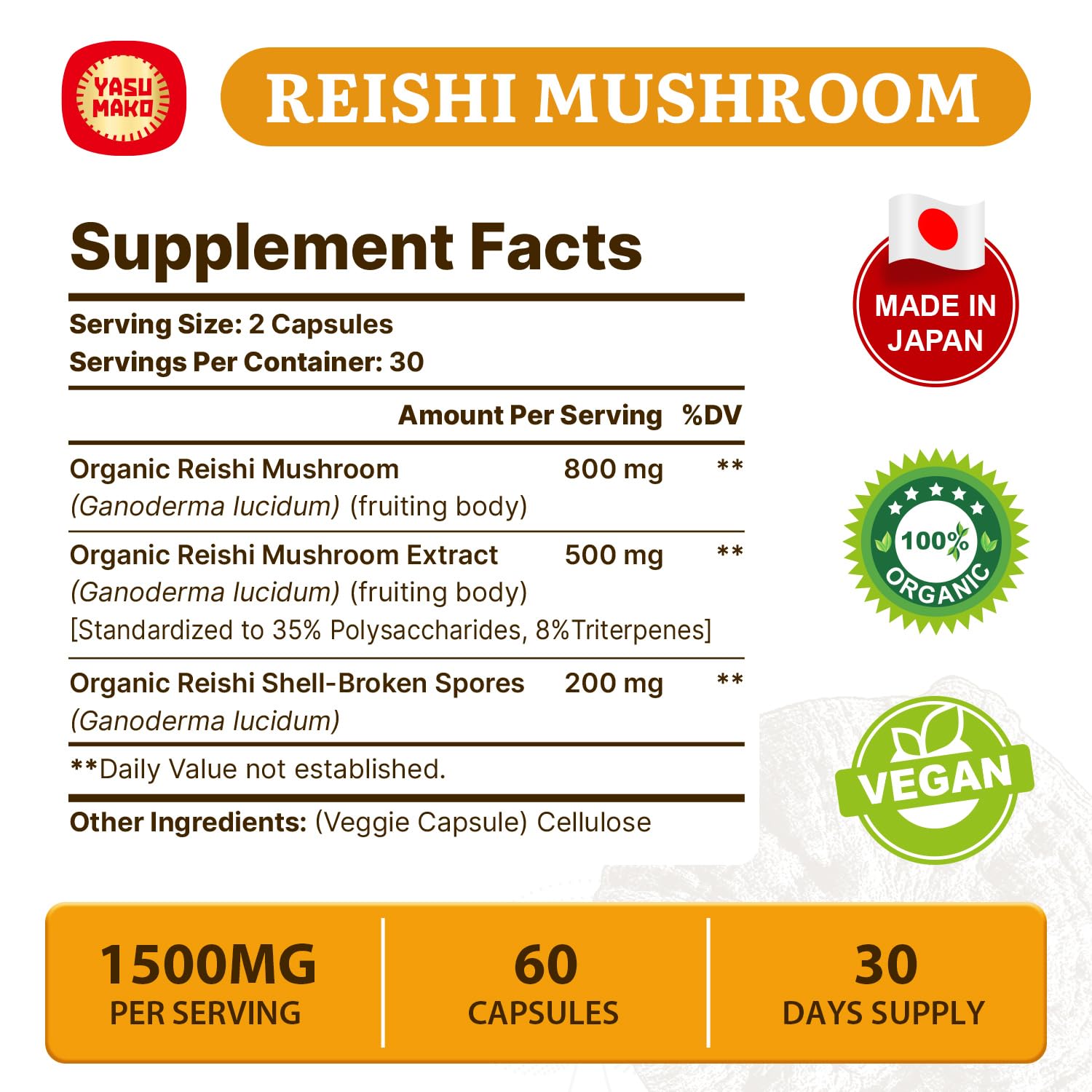 Yasumako Japanese Reishi capsules in hand for daily routine