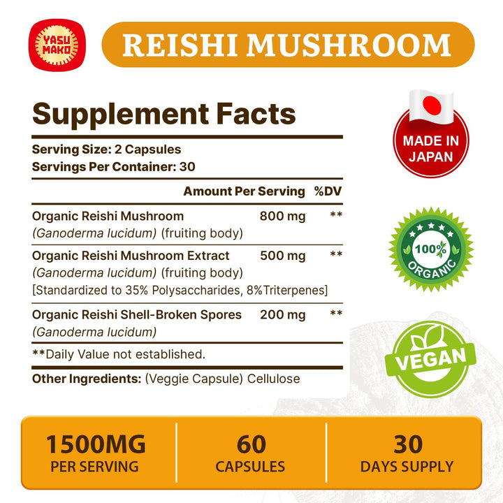 Yasumako Japanese Reishi capsules in hand for daily routine