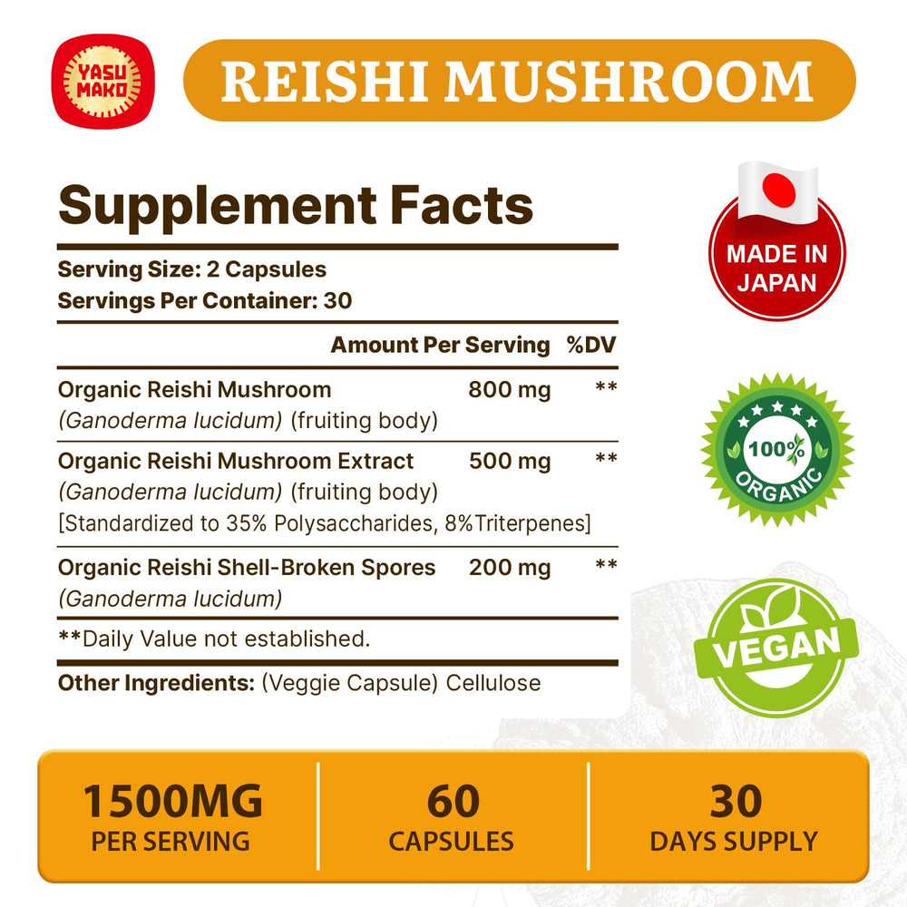 Yasumako Japanese Reishi capsules in hand for daily routine