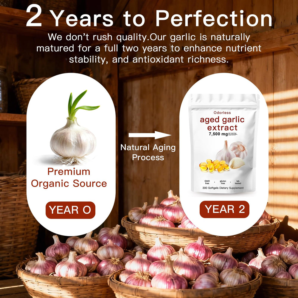 YATIME aged garlic extract softgel pack highlights high potency with easy absorption.