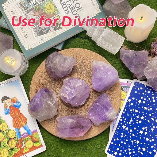 Yatojuzi Amethyst rough stones in a display promoting focus and mood balance