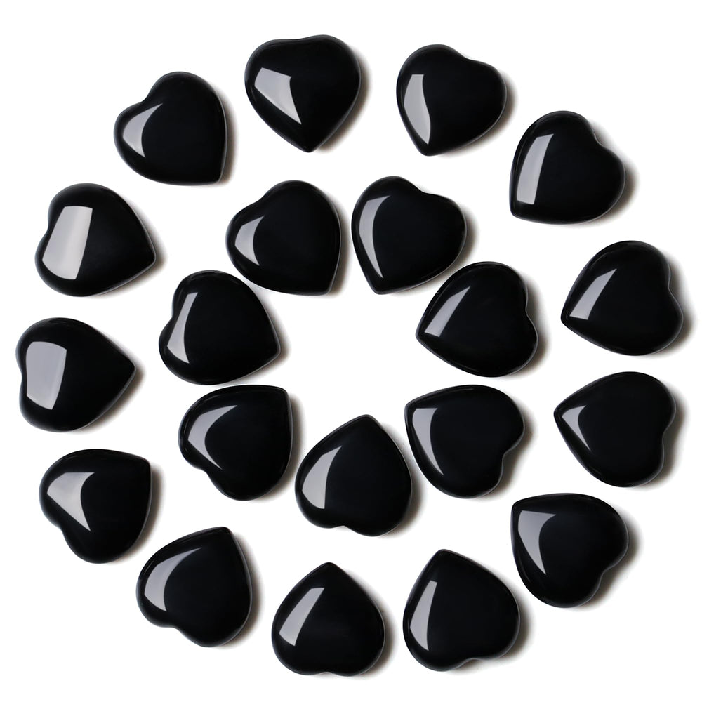 YATOJUZI Black Obsidian Heart 20pcs set front view for display and gifting.
