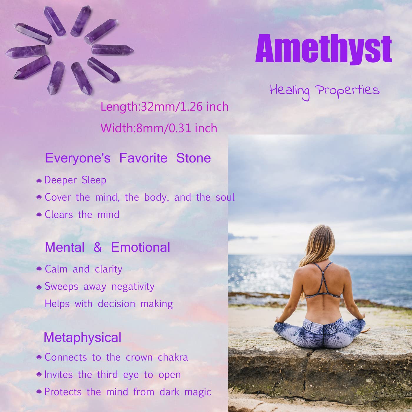 YATOJUZI Amethyst energy balancing stones for chakra meditation and relaxation.