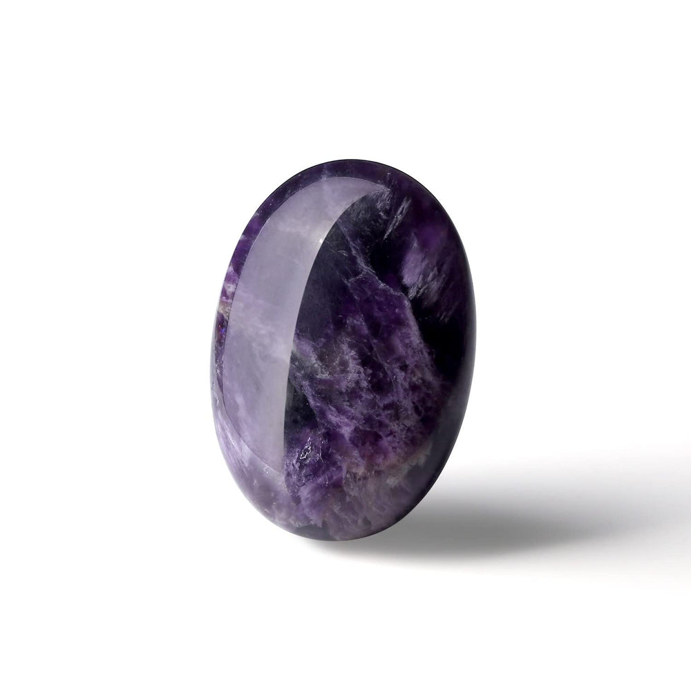 YATOJUZI hand-carved amethyst oval palm stone for meditation and focus
