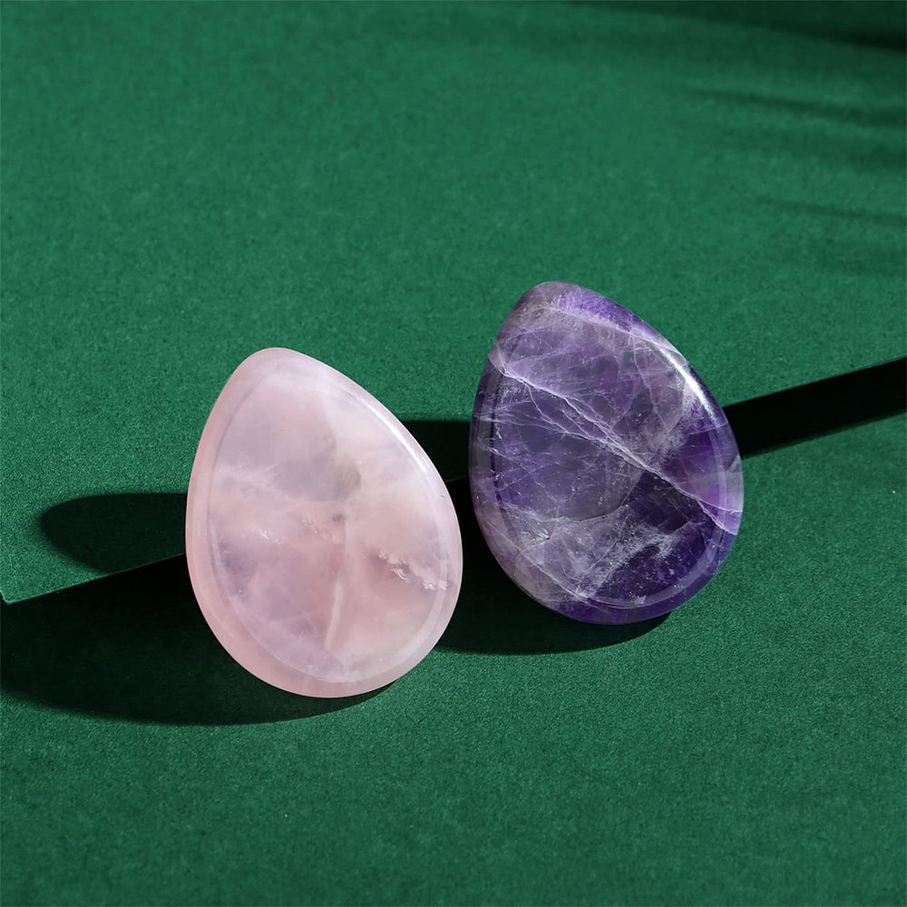 YATOJUZI hand carved palm stones with amethyst and rose quartz for focus