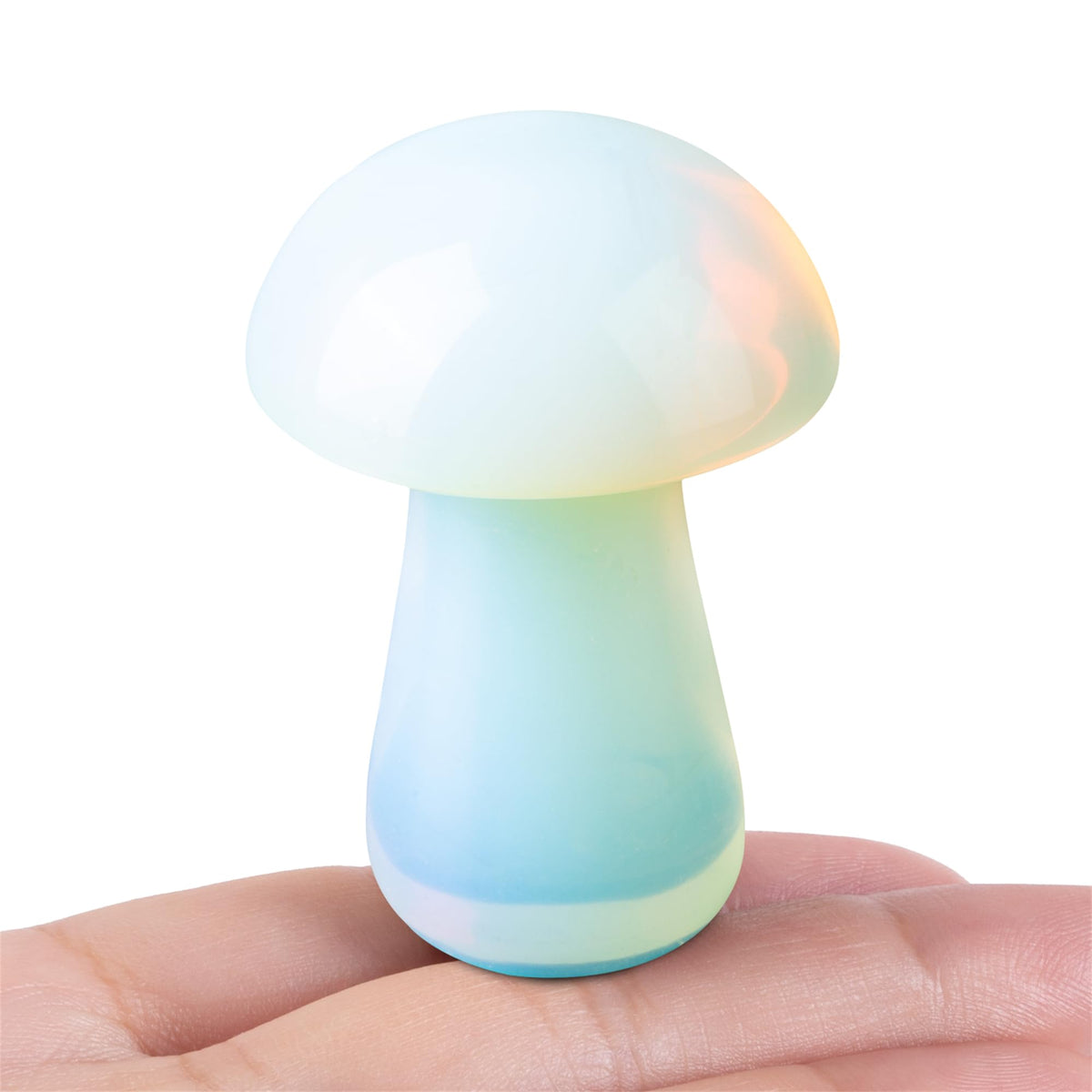 YATOJUZI mushroom decor in opal crystal, a calming desk centerpiece with shimmering color.