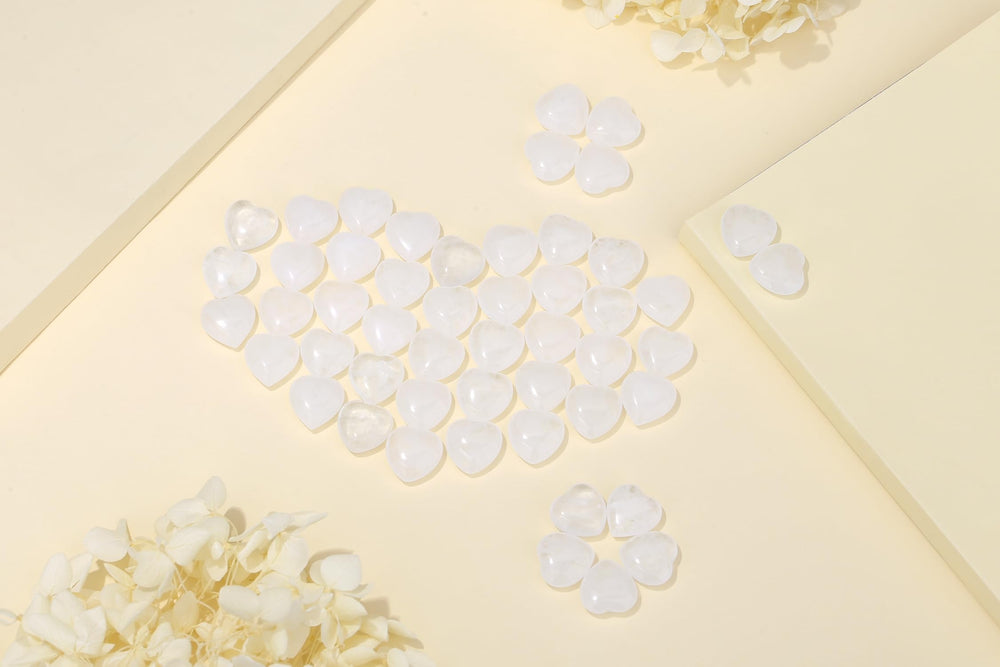 YATOJUZI natural quartz heart stones ready for gifting or collection