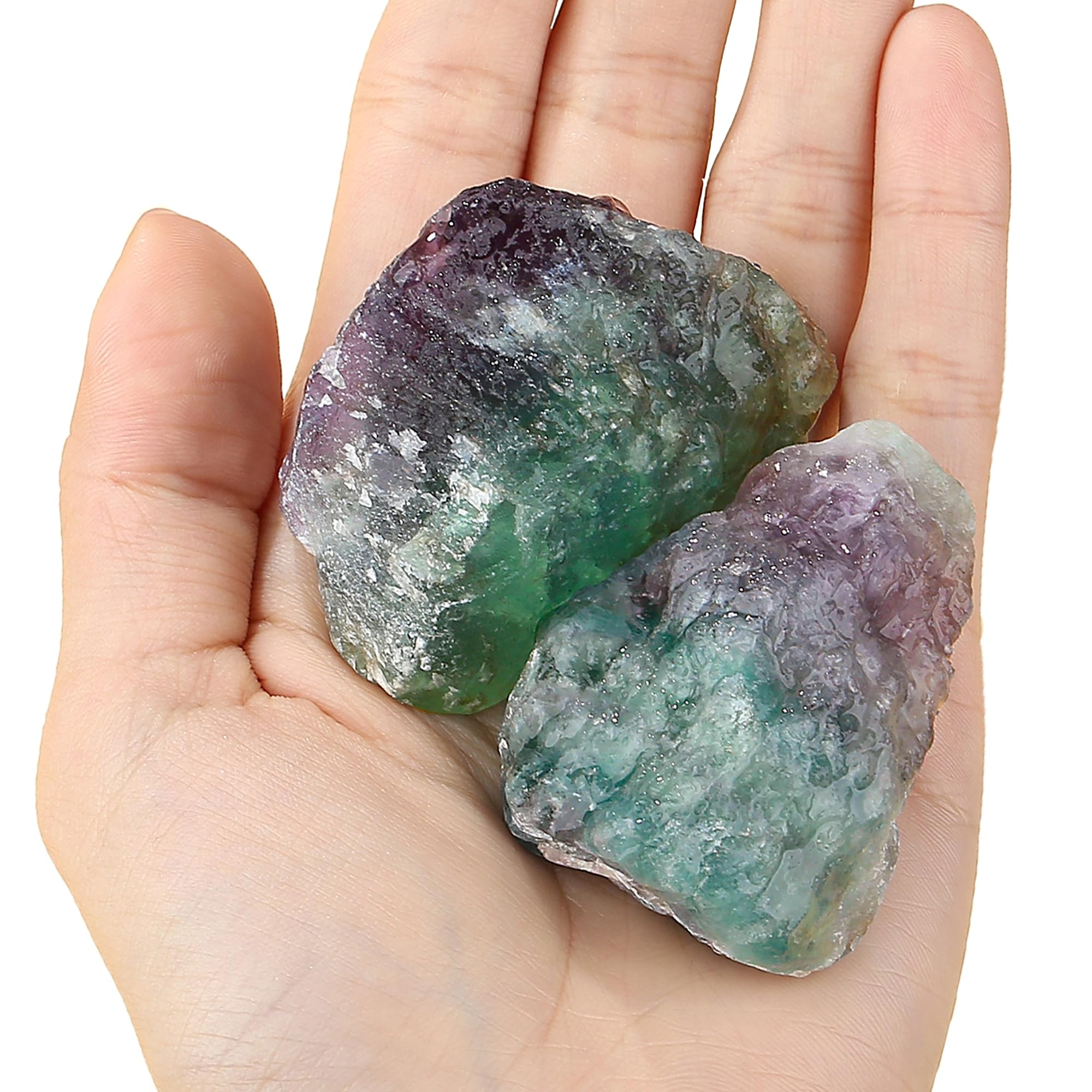 YATOJUZI Rainbow Fluorite rough stone closeup showing texture and clarity for crafts