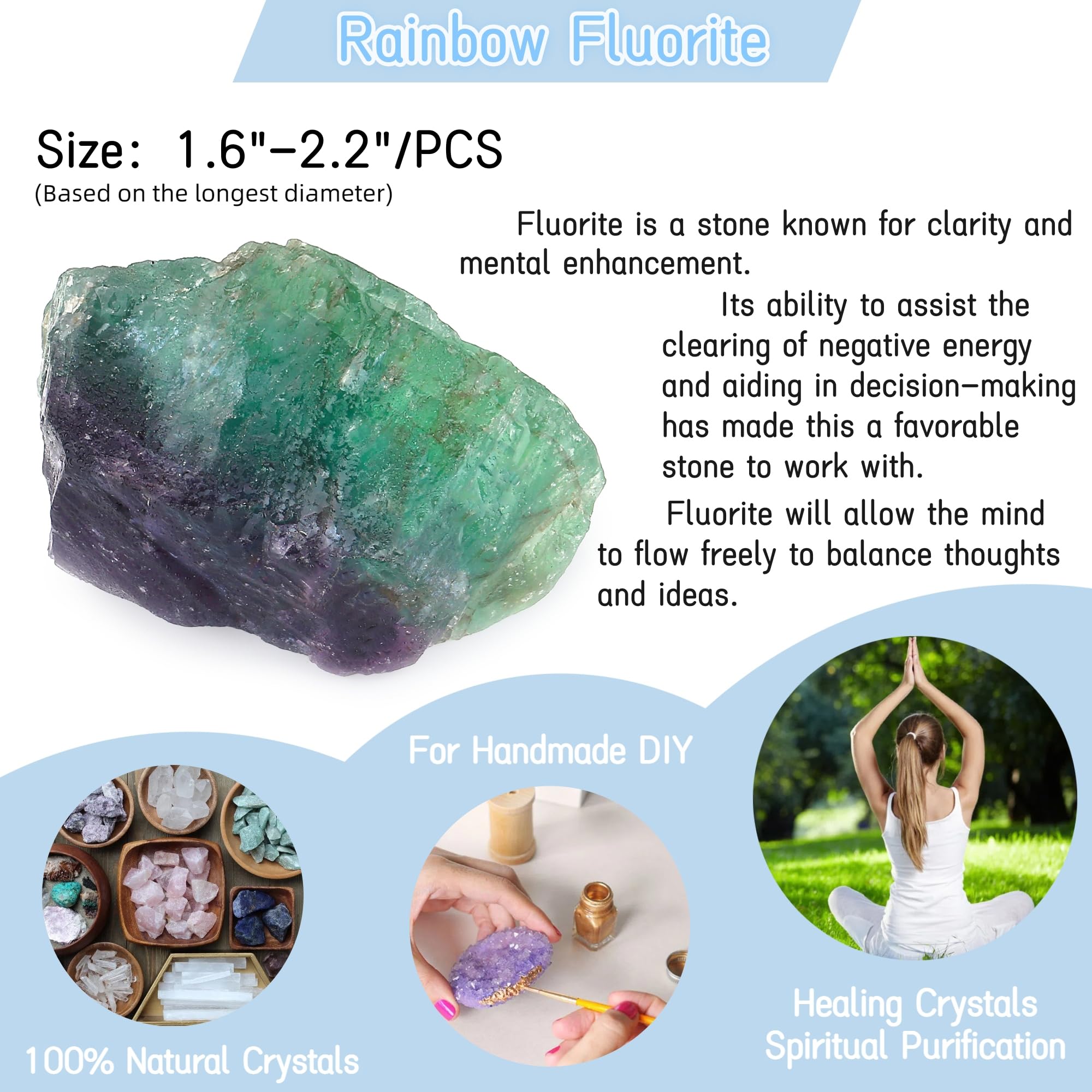 YATOJUZI Rainbow Fluorite rough stone home decor accent for meditation spaces