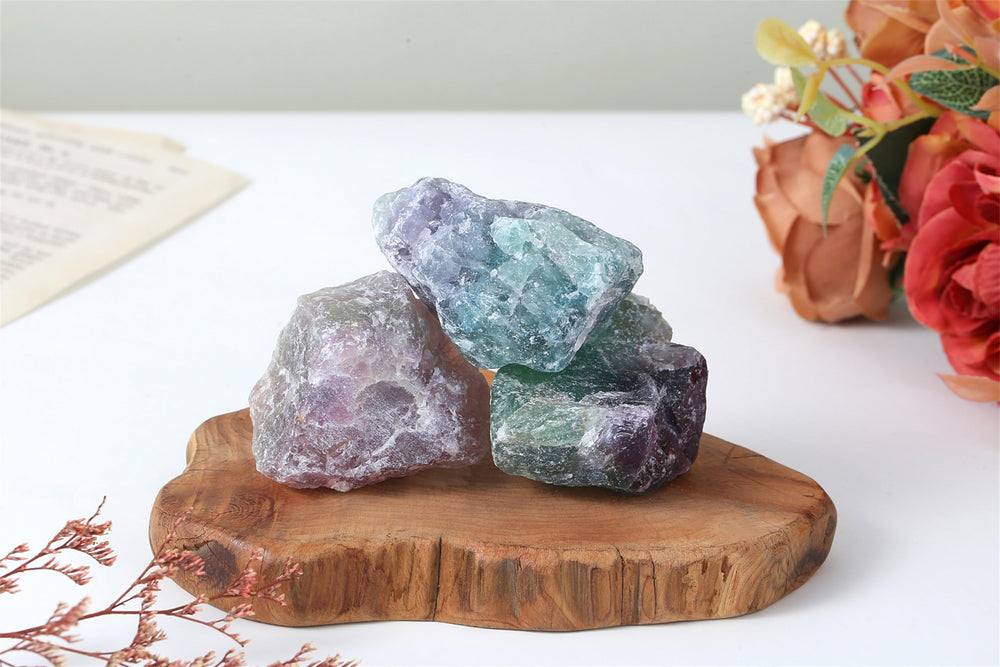 YATOJUZI Rainbow Fluorite rough stone jewelry-ready surface for necklace or earrings