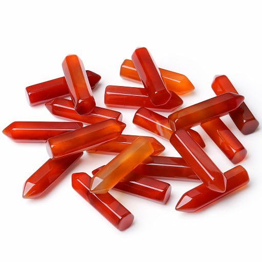 YATOJUZI red carnelian crystal wand set, front view showcasing polished hexagonal tips for focus.