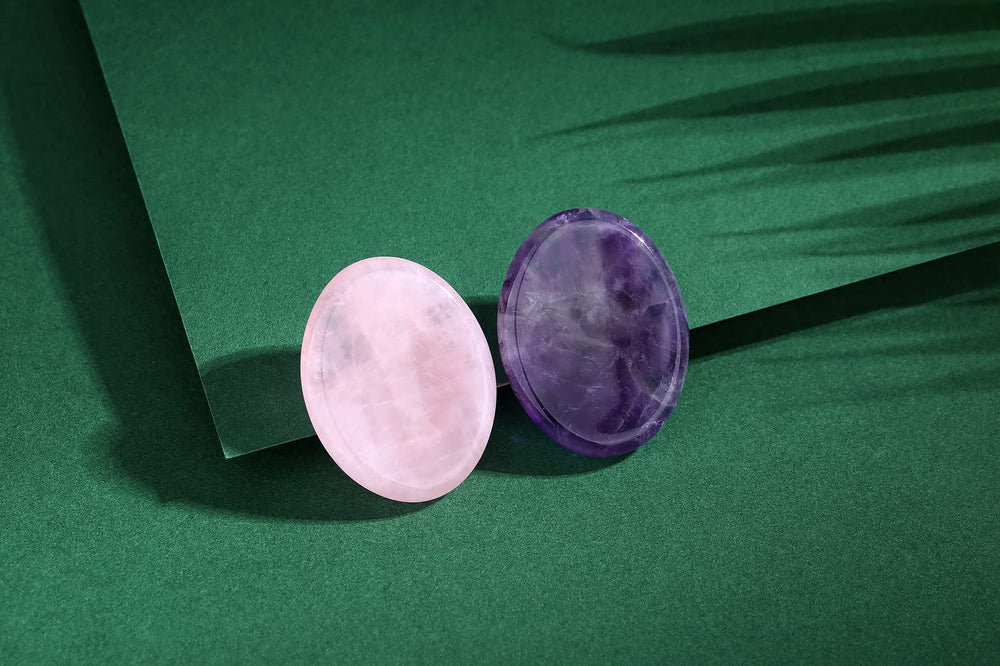 YATOJUZI thumb worry stone rose quartz close-up for emotional balance.