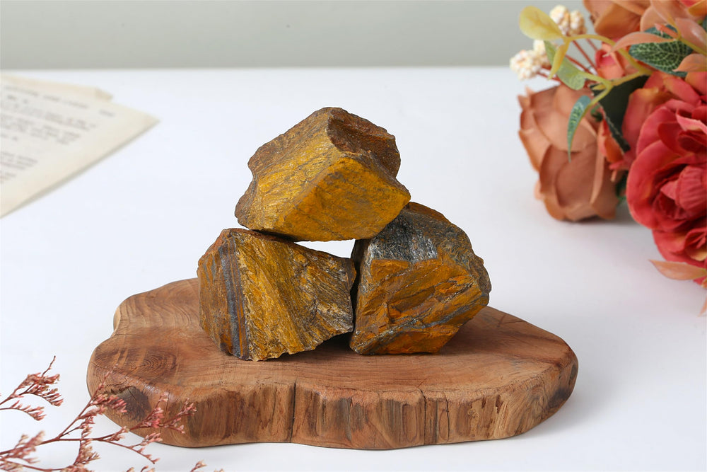 YATOJUZI Tiger's Eye raw crystal with earthy tones supports focus and balance.