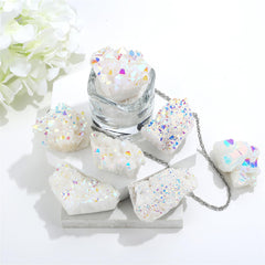 YATOJUZI titanium-coated geode druzy reflecting rainbow shimmer for decoration.