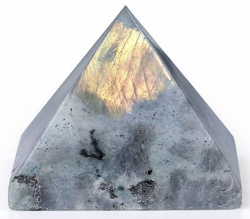 YATOJUZI White Labradorite crystal front view showing energy-balancing shimmer