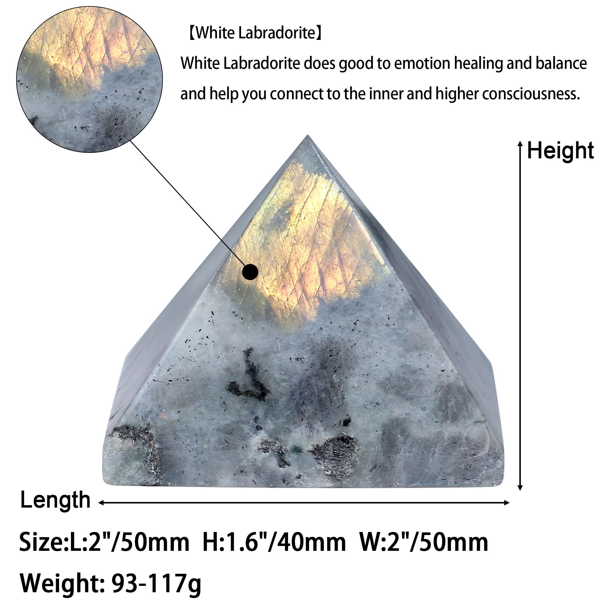 YATOJUZI White Labradorite crystal top closeup with color play