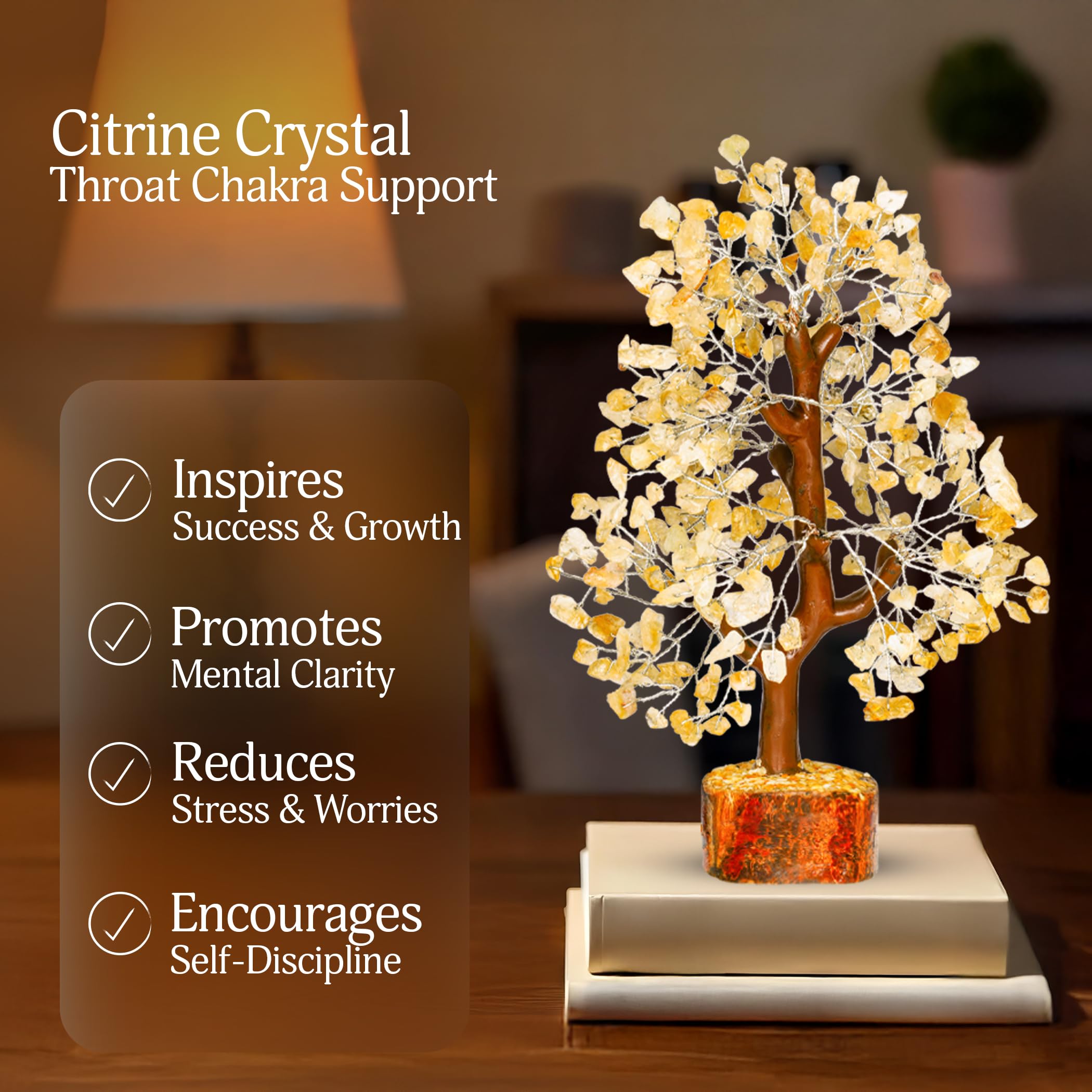 YATSKIA Crystal tree resting on a wooden base for natural charm.