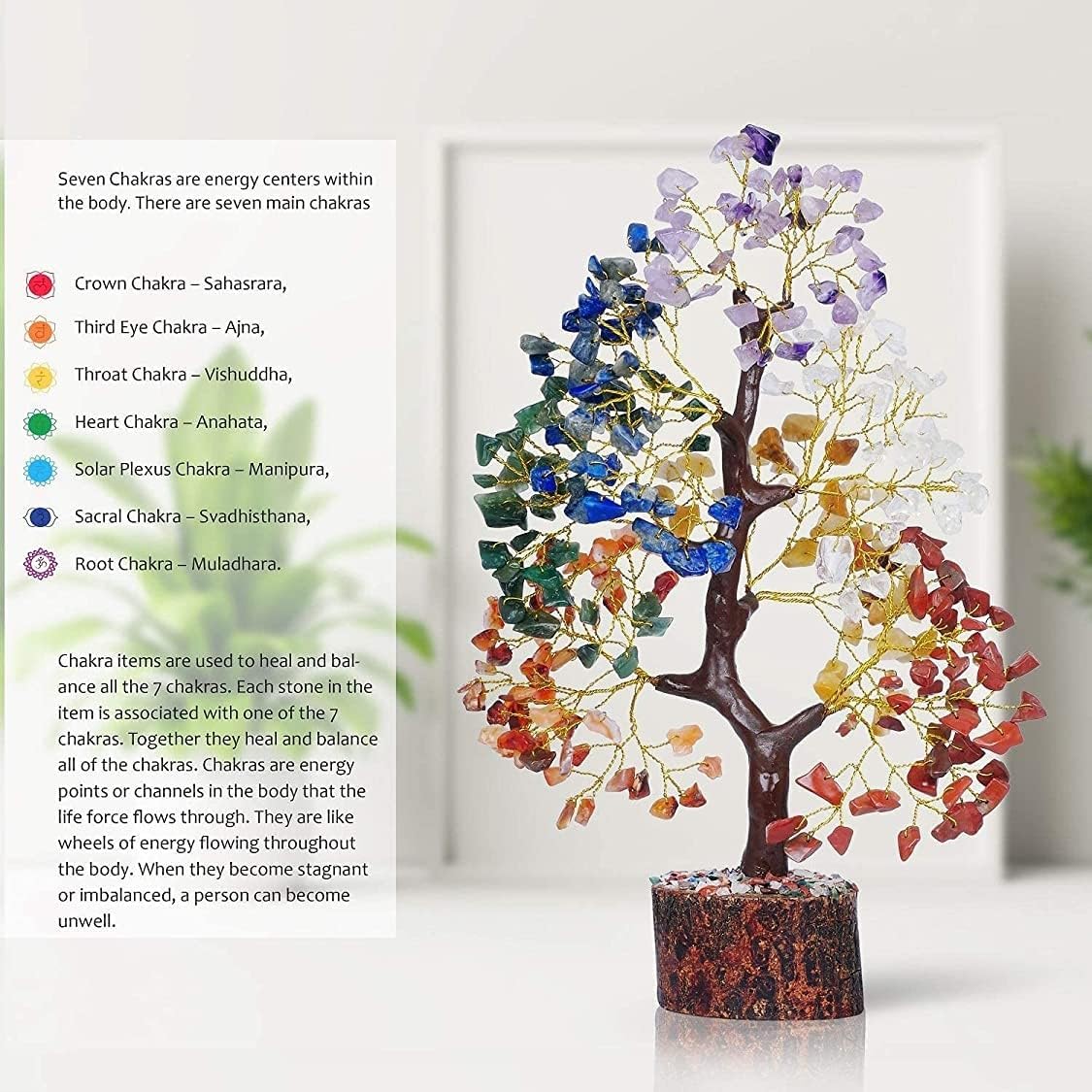 YATSKIA golden-wire trunk on chakra tree highlights handcrafted detail and elegance.