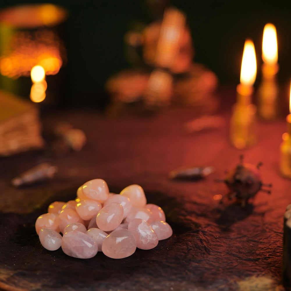 YATSKIA rose quartz colored stones bring warmth to any display.