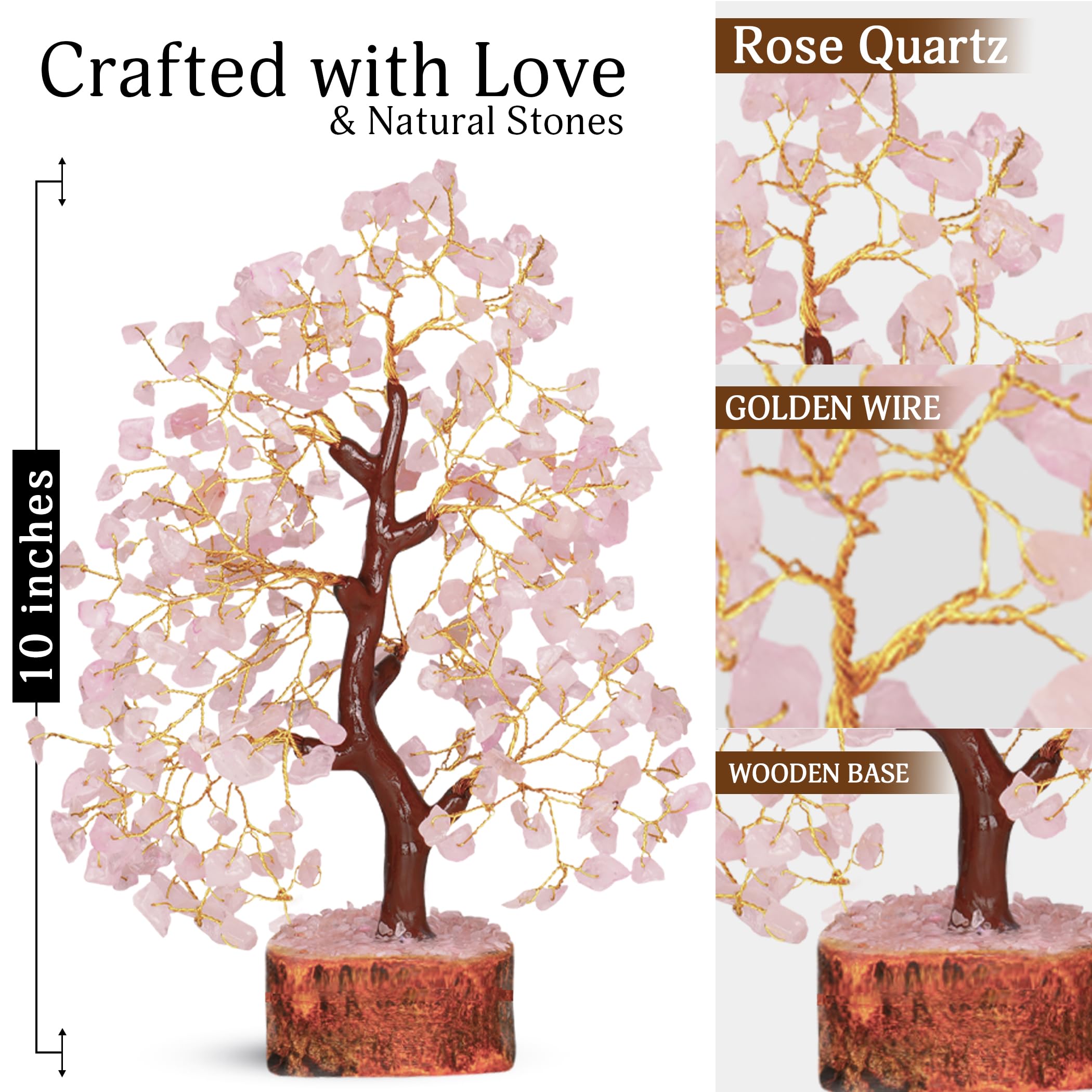 YATSKIA Rose Quartz Tree base made of wood adds natural warmth to decor.