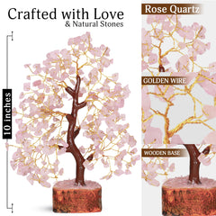 YATSKIA Rose Quartz Tree base made of wood adds natural warmth to decor.