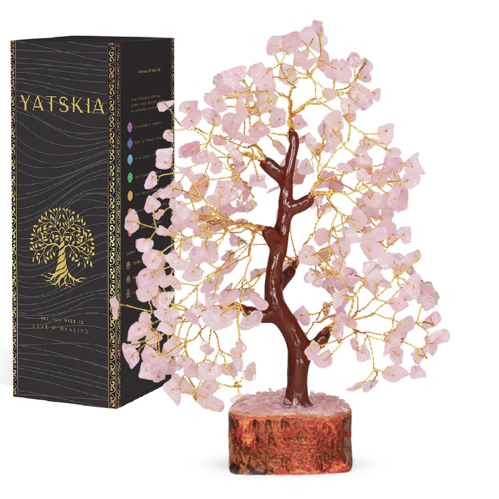 YATSKIA Rose Quartz Tree of Life with beaded branches promotes calm energy at home.