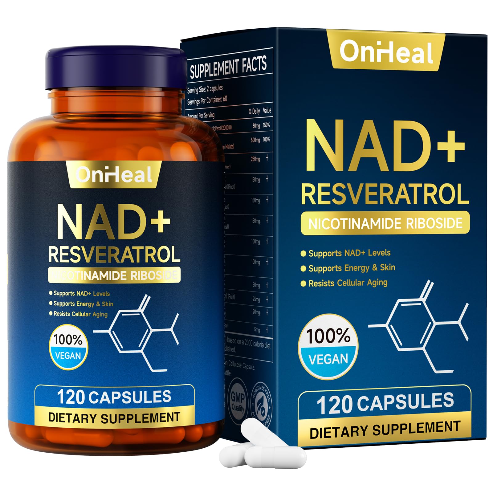 YBFQ resveratrol bottle front for daily energy and skin vitality