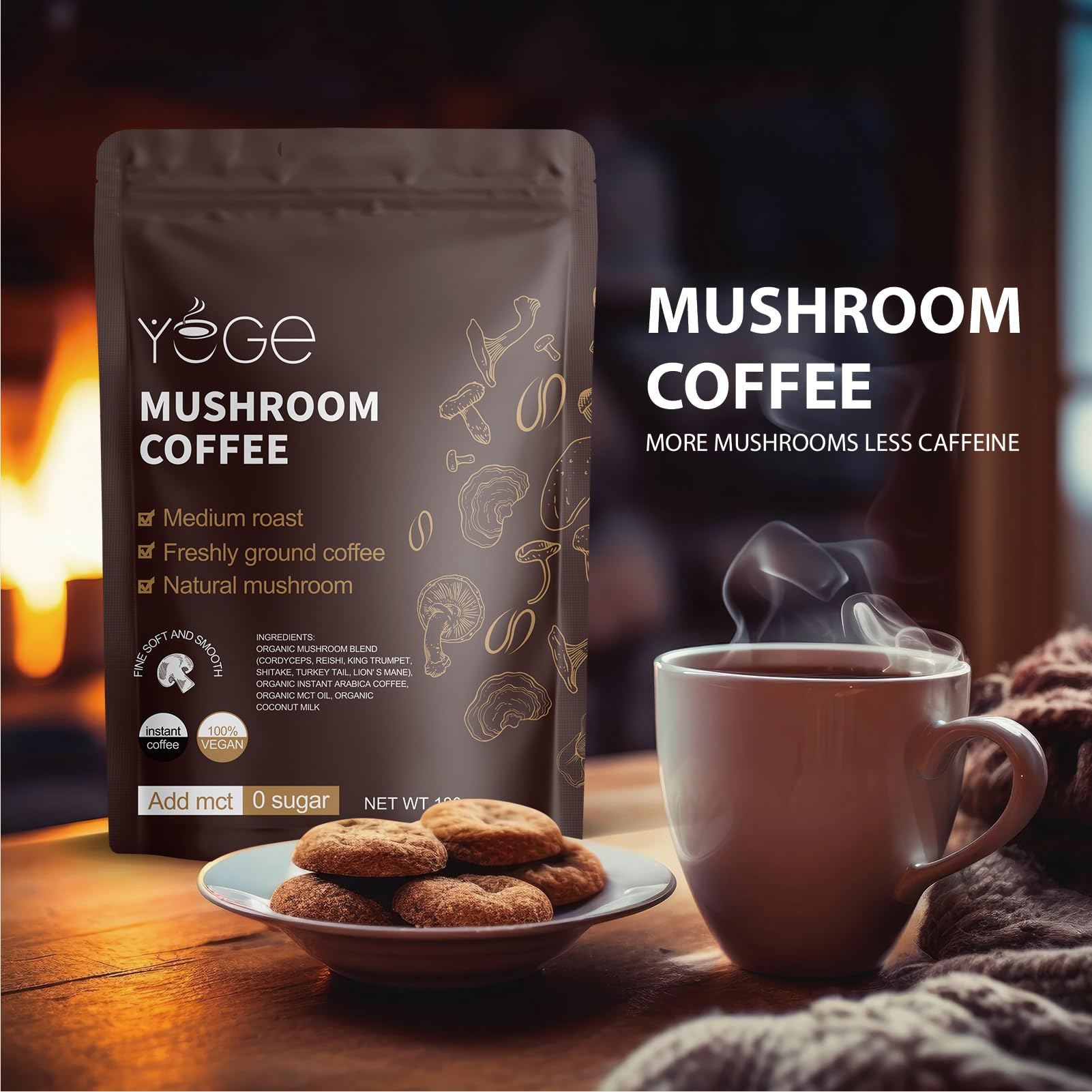 YEGE Mushroom Coffee creamer option shows customizable creaminess and taste